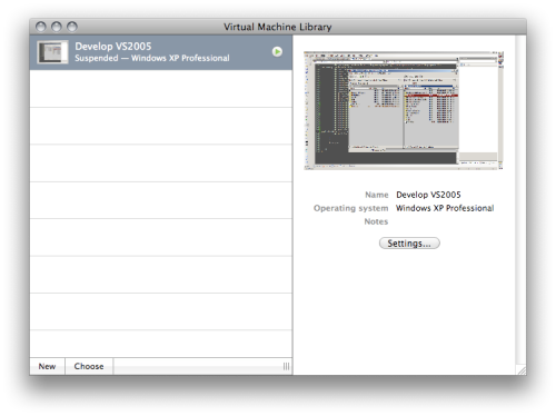 La pantalla principal de VMWare 2.0 Beta